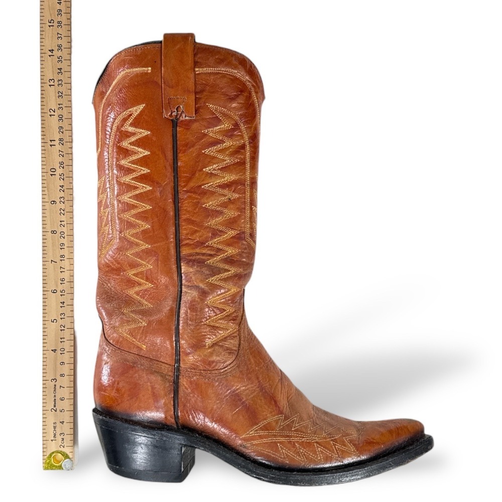 Wrangler Mens Vintage Western Cowboy Boots Cognac Brown Leather Pointed Toe 6.5D - Picture 6 of 8